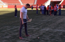 A tour of an NFL stadium was the perfect time for Jackie Tyrrell to show off his free-taking skills