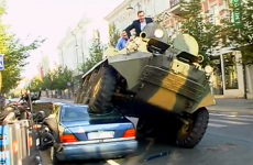 WATCH: Mayor of Lithuanian capital drives tank over double-parked Mercedes