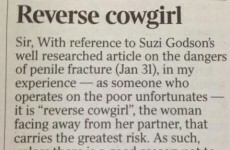 Surgeon writes excellent letter to the Times disputing most dangerous sex position