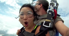 Watch the incredible moment skydivers were almost hit by a plane