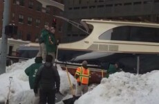 A 43-foot yacht got stuck in the snow in Boston and blocked traffic for hours