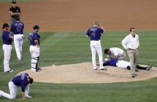 Rockies pitcher knocked out by baseball