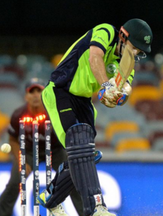 Luck of the Irish as ball hits the stumps but bails don't fall off