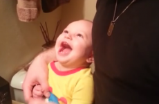 Baby boy gets almost too much joy from biting his dad's finger