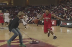 Mop boy almost scuppered this college basketball breakaway last night