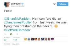 Ian Poulter doesn't take kindly to Brian McFadden's Harrison Ford joke
