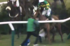 Cheltenham photographer gets these great pics right before a horse crashes into him