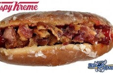 Would you try this bacon-topped hot dog in a doughnut bun?