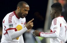 Thierry Henry uses his standing foot to play an audacious disguised pass in Anfield charity match