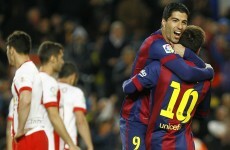 Messi's cracking curler and 2 from Suarez put Barcelona 4 points clear