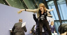 Glitterbombing woman calls for 'end to ECB dictatorship'