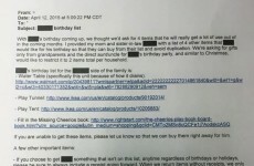 These parents sent a ridiculously demanding email about their son's first birthday