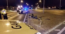 A traffic light was entirely flattened in a crash off the M50 at the weekend