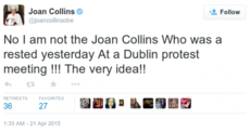 Joan Collins (the actress) tweets to say she's not Joan Collins (the arrested TD)