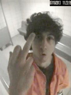 Prosecutors use photo of Boston bomber giving the finger to push for death penalty