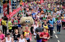 A giant pair of balls took part in Sunday's London Marathon