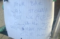 The security guards at Trinity caught a bike thief and left behind this wonderful note