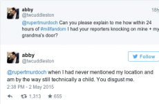 The 'Milifandom' founder has accused Rupert Murdoch of sending reporters to her home
