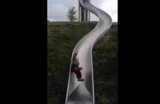 This kid somehow walked away from Dublin's slippiest slide uninjured