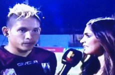This post-game interview was going fine until the player was roundhouse kicked by Chuck Norris*