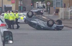 Car flips over in rush hour crash in Dublin