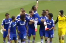 The Chelsea players gave Drogba a king's chair off the pitch on his final appearance