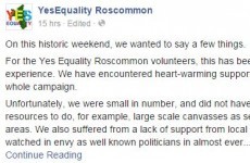 Yes Equality Roscommon wrote a heartfelt Facebook post in response to the county's No vote