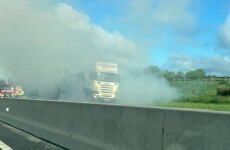 A truck is on fire on the main Galway to Dublin road
