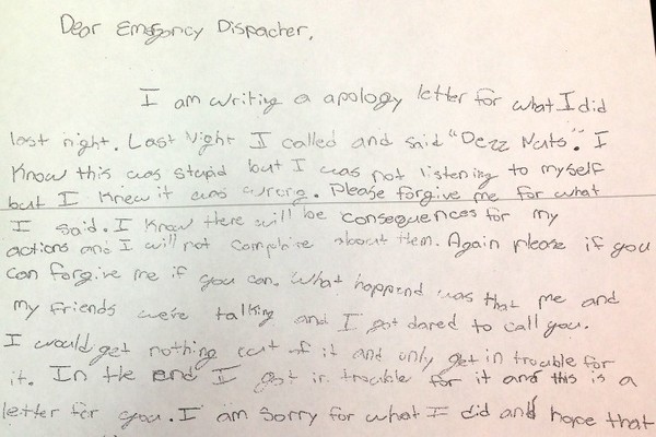 A Kid Pranked A Police Station And His Parents Made Him Write This Brilliant Apology Letter