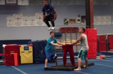 Man does a backflip and lands in a pair of trousers