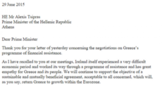 Here is the letter Enda Kenny sent to Alexis Tsipras last night