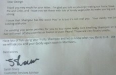 A boy wrote to a supermarket about the 'secret ingredient' in shampoo and got the best response