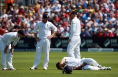 Poor Alastair Cook got a cricket ball into his special area during the Ashes today