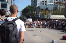 This busker had some harsh words for the kid who tried to knock him down