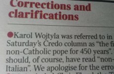 The Times just landed newspaper correction of the week with a howler about the Pope