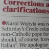 The Times just landed newspaper correction of the week with a howler about the Pope
