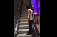 This lad was so drunk that he didn't realise the escalator wasn't moving...
