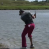 Rory McIlroy played his ball from the water to the green to brilliantly save par