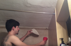 This guy's standoff with a spider hanging out in his bathroom is tense as hell