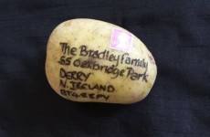 This stamped and addressed potato was successfully delivered to Ireland from England
