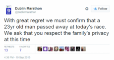 Man in his 20s dies after collapsing at Dublin half-marathon