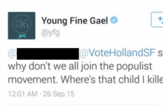 Young Fine Gael hopes this tweet about killing a child didn't cause offence