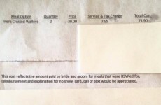 This wedding guest was billed €68 for not showing up to the reception