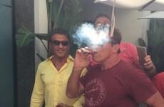 Arnold Schwarzenegger totally ruined this lad's photo with Sylvester Stallone