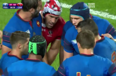 Cheeky Canadian attempts to eavesdrop on French huddle