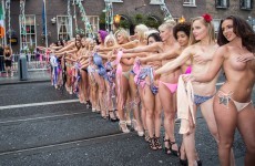 There was a mass topless photo shoot on Dublin's Harcourt Street yesterday