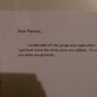 This guy left a note to his parents saying the gaff had been 'robbed'