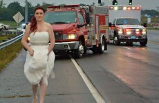 This bride has been labelled a hero for helping out a car crash in her wedding dress