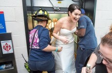 A couple got stuck in a lift on their wedding day... and kept the party going