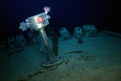 Image of the stem compass of the SS Gairsoppa taken by Odyssey Exploration's remotely operated vehicle.